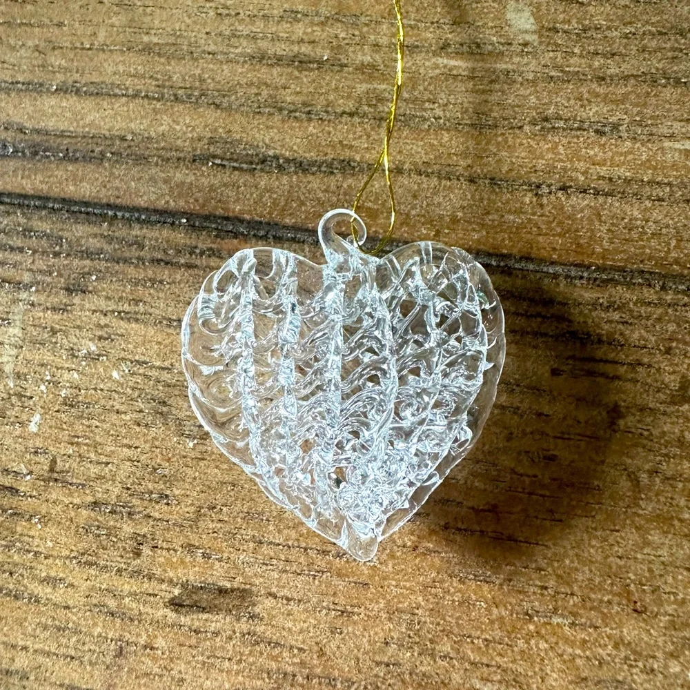 Vintage 5 Spun Glass Hand-Blown Heart Holiday Wedding Ornaments